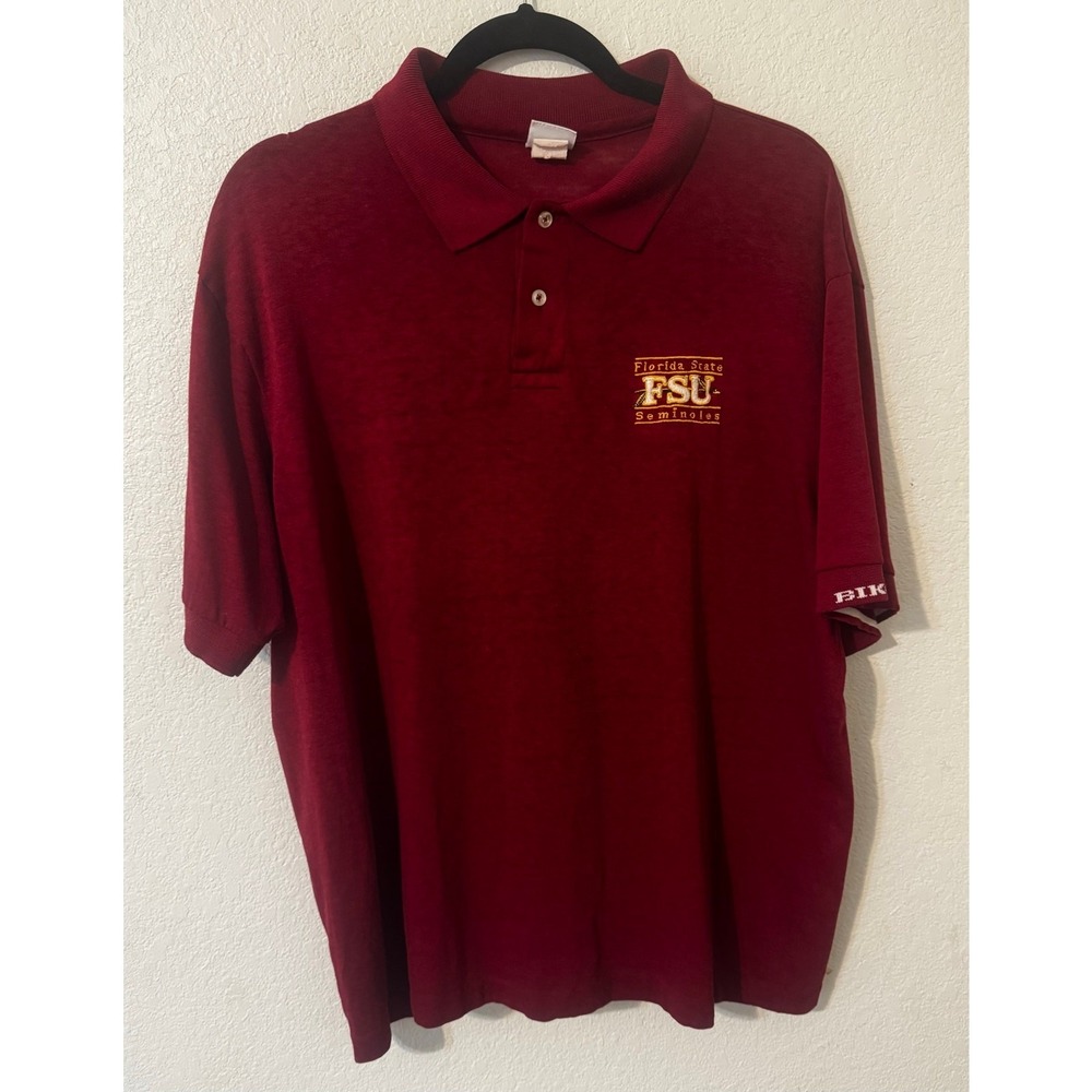Vintage Mens Florida State Seminoles BIKE Burgundy Polo Shirt Made in USA XXL‎
